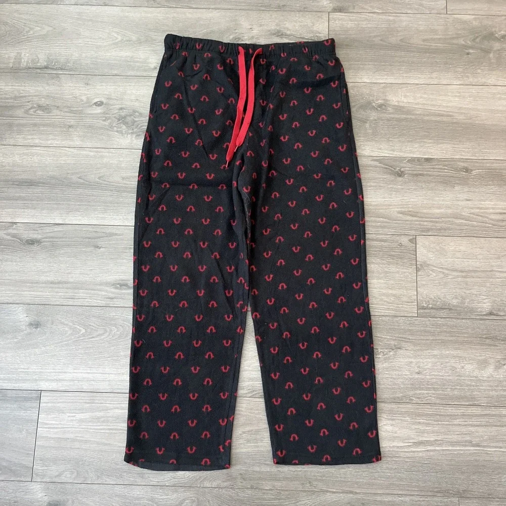 True Religion Mens XL Loungewear Pants Black Red All Over Drawstring